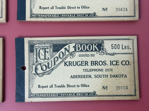 4 Kruger Bros Ice Co. Książki kuponowe na 500lbs lód 1930s Era depresji S Dakota - Zdjęcie 5 z 12