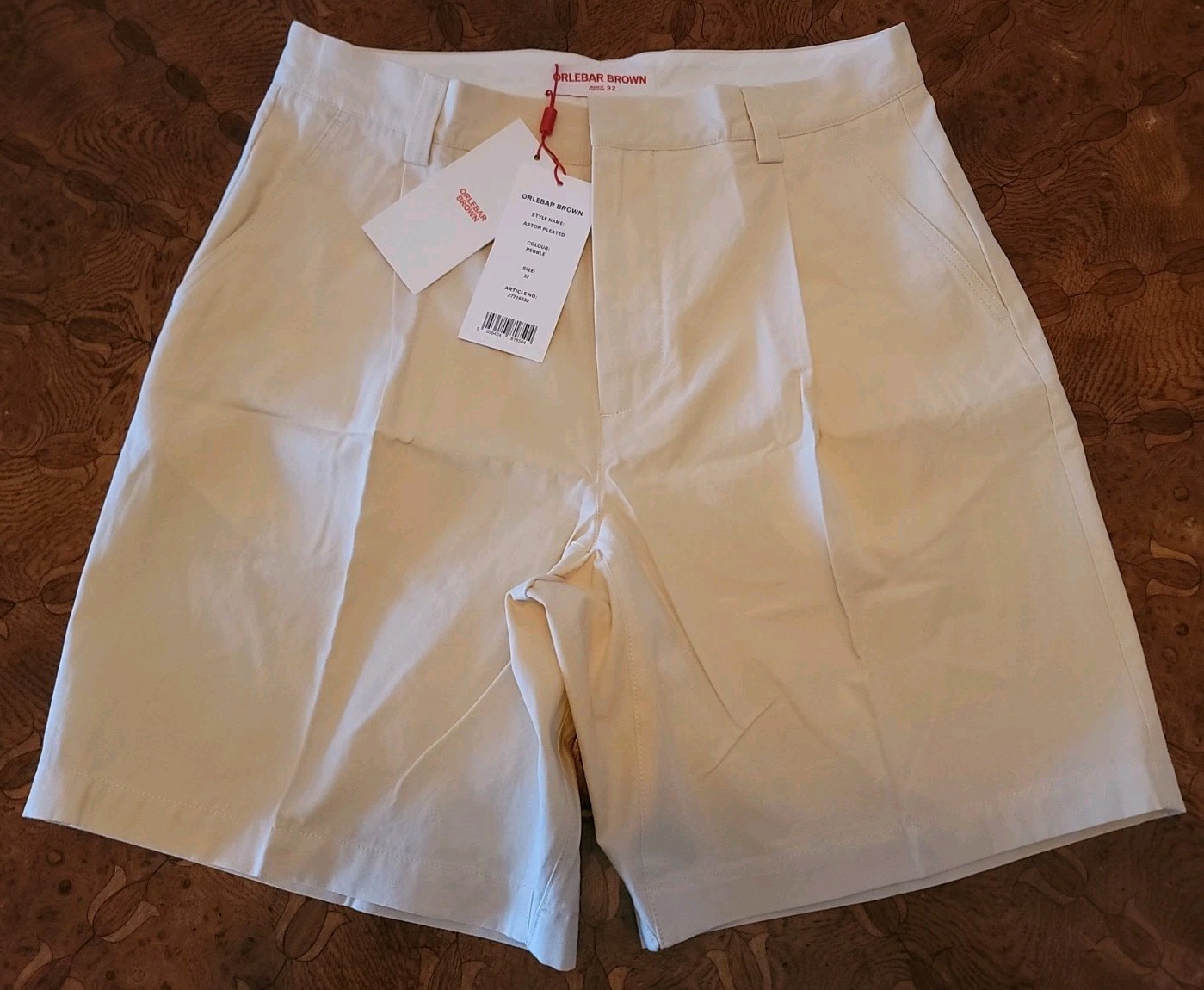 Orlebar Brown Aston Pleated NWT Casual Shorts Size 32 US Pebble Beige Cotton NEW