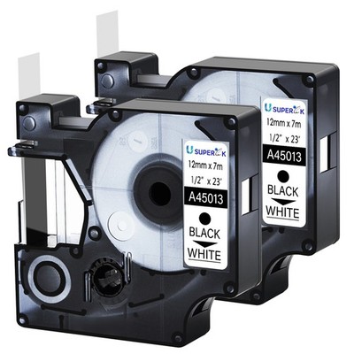 2PK 1/2'' Black on White Lable Tape For Dymo D1 A45013 LabelManager 220P 250 350