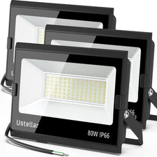 Ustellar 3 Pack 80W LED Flood Lights Outdoor Hard Wire 80W, Daylight white 