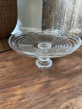 Vintage 1950s Clear Glass Cake Stand with Scalloped Rim  Concentric Rings