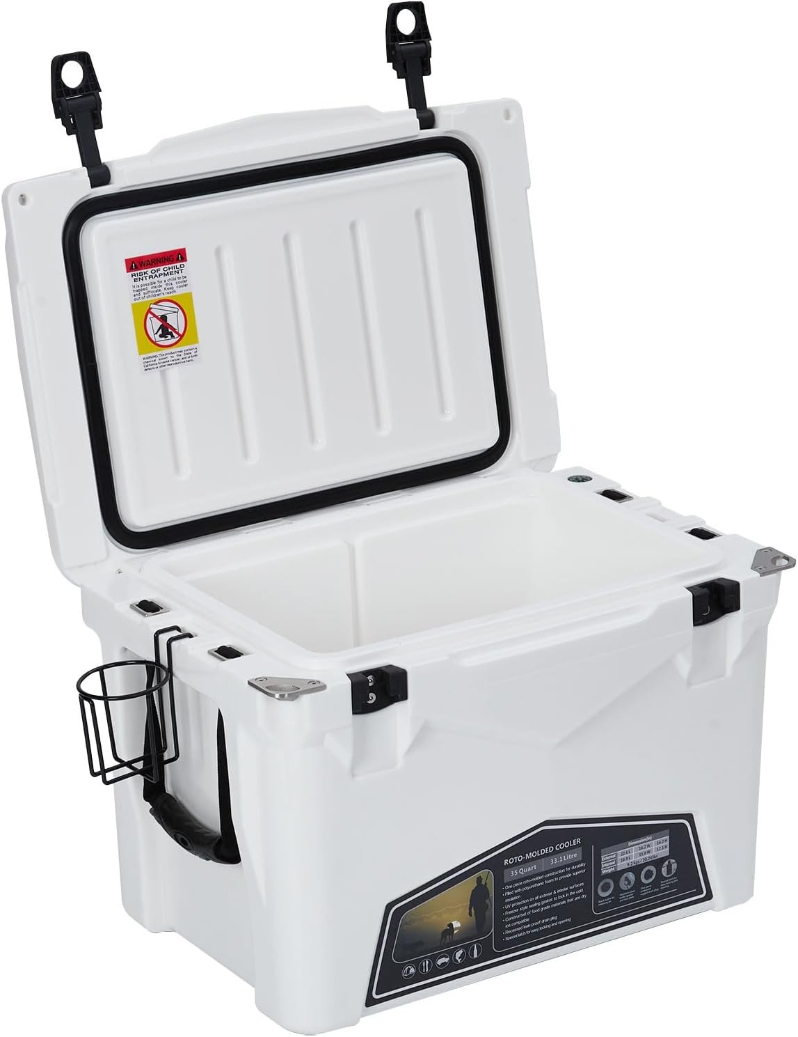, Portable Insulated Ice Chest Cooler Box With Cup Holde