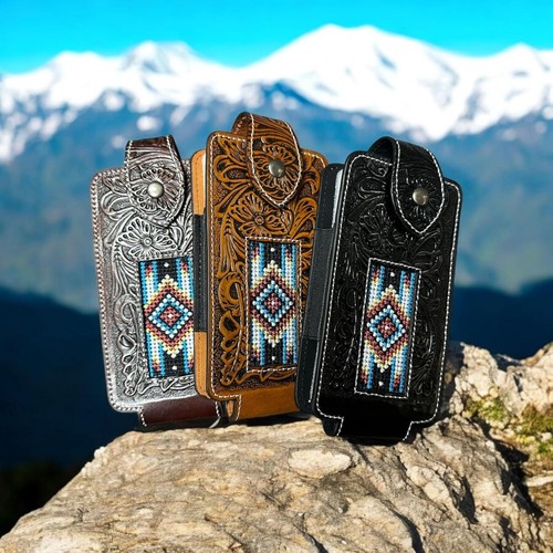 AZTEC DIAMOND LEATHER PHONE HOLSTER POUCH TAPESTRY BELT LOOP UNIVERSAL #EH13019 - Picture 33 of 50