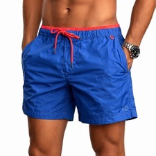 Lands End Mens Blue Swim Trunks Board Shorts Size 42 Red Trim Mesh Lining