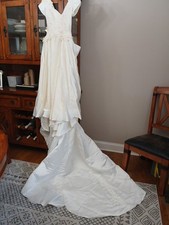 Vintage 90s Unbranded White Puff shoulder Beaded Design Wedding Dress See Pics
