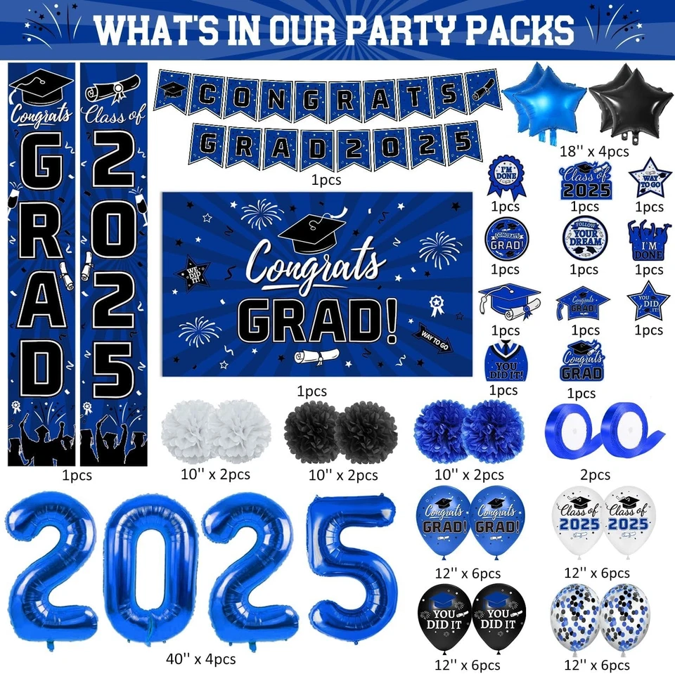2025 Graduation Decorations Set - Complete Blue Themed Celebration Essentials - Image 4 of 4