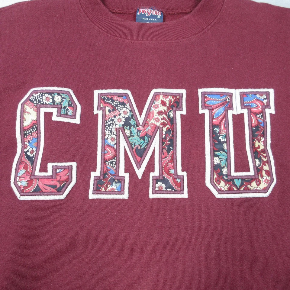 Sudadera Vintage CMU Mujer Grande Granate Cuello Redondo Central MI EE. UU. Floral Años 90 Foto 4 de 4