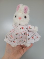 Vintage BOOTS White Bunny Rabbit in Flower dress ~ Small Dressed Bunny