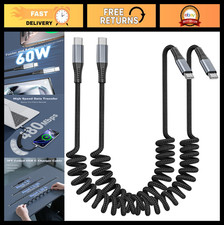 Coiled USB C to USB C Cable 2-Pack, 3ft Fast Charging Retractable Charger for Ca