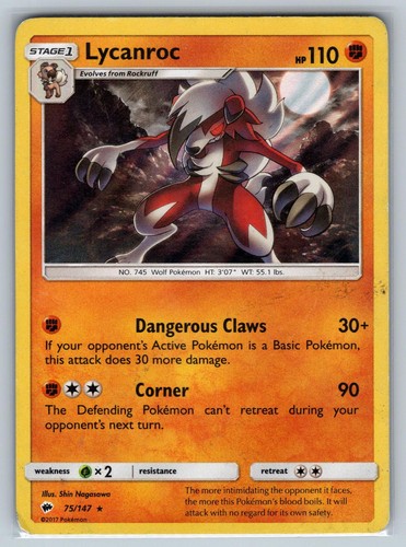 Lycanroc 75/147 Holo Rare Burning Shadows Pokemon Heavily Played