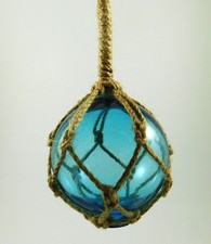 Glass Float Nautical Sea Fishing Buoy 3" / 7.5cm Dia With Rope Hanger TURQUOISE