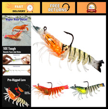 3Pcs Pre-Rigged Shrimp Fishing Lures - Soft Bait Glow Eyes for Bass, Trout & Mor