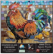 Sunsout 1000 pc Stained Glass Rooster Trout Puzzle