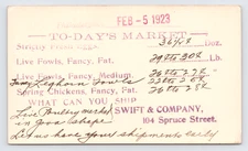1923 Swift & Co. Postal Card Philadelphia PA Today’s Market Poultry Prices