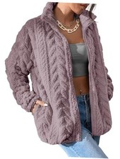 Winter Fleece Jacket for Women 2025 Zipper Stand Collar Casual Medium Purple