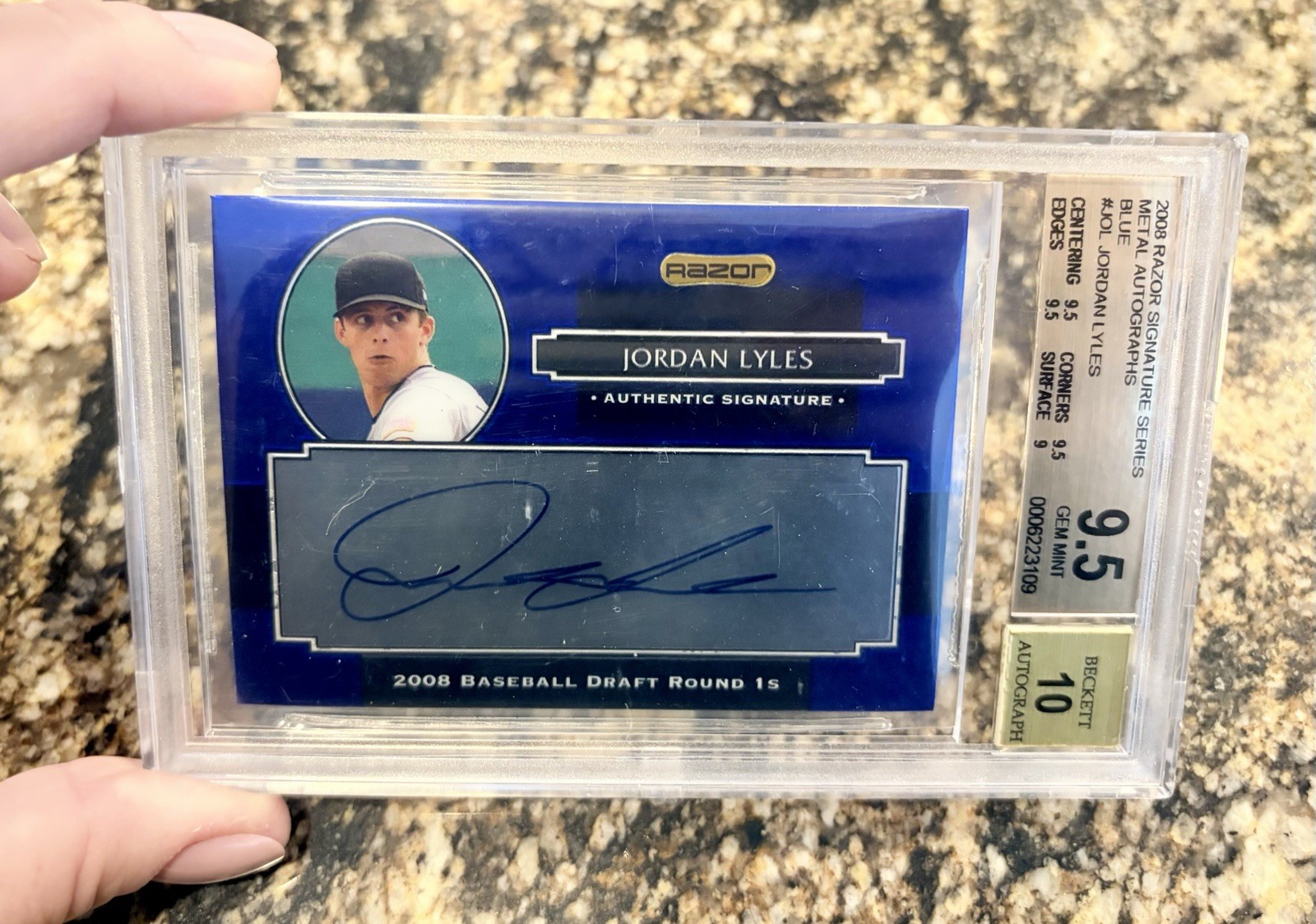 Razor 2008 Signature Series Metal Auto Blue Jordan Lyles #JOL BAS /5 Graded 9.5