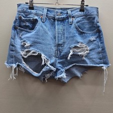 Levi's 501 Denim Shorts Distressed Five Pockets Western Button Fly Blue Size 27