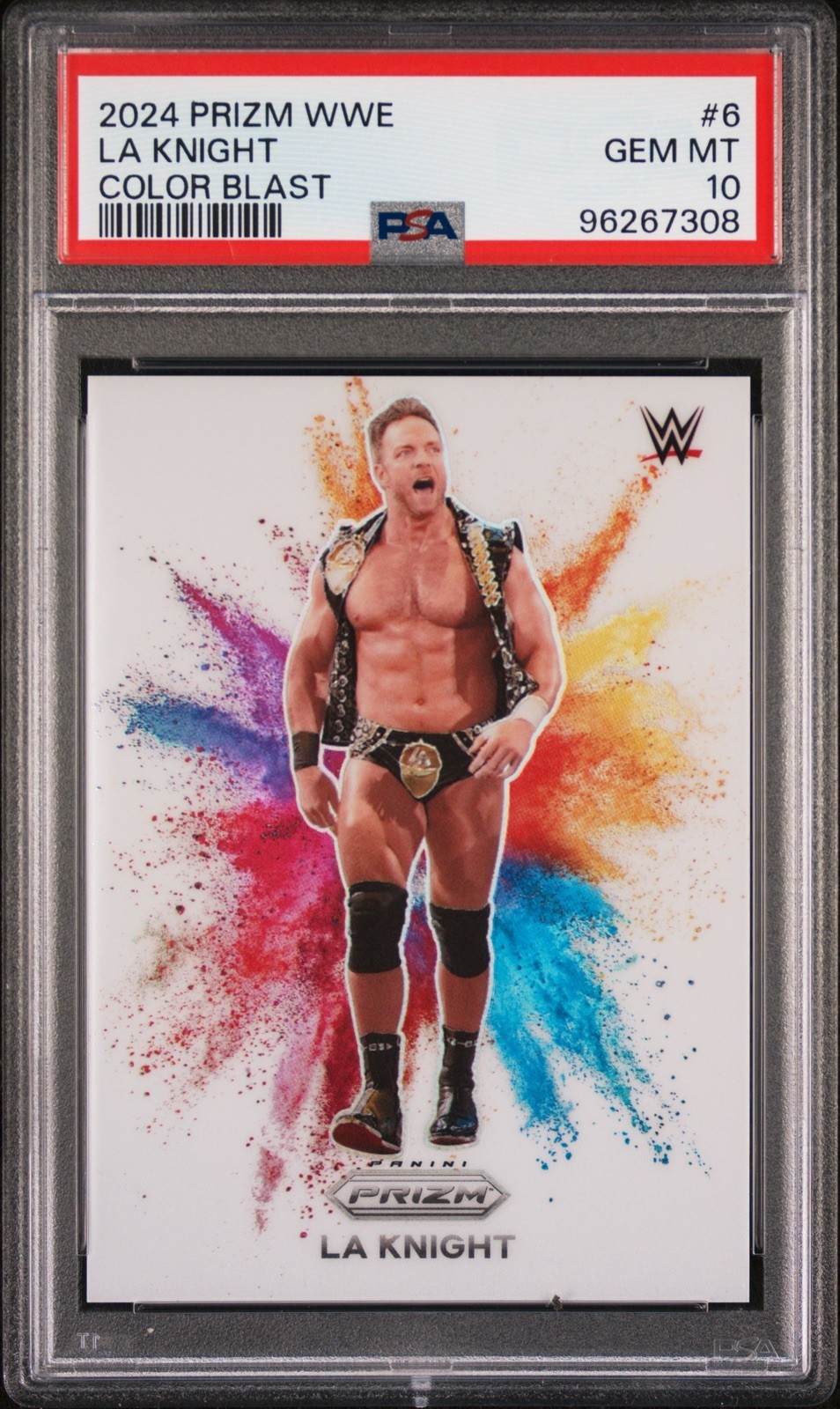 2024 Panini Prizm WWE LA Knight Color Blast PSA 10
