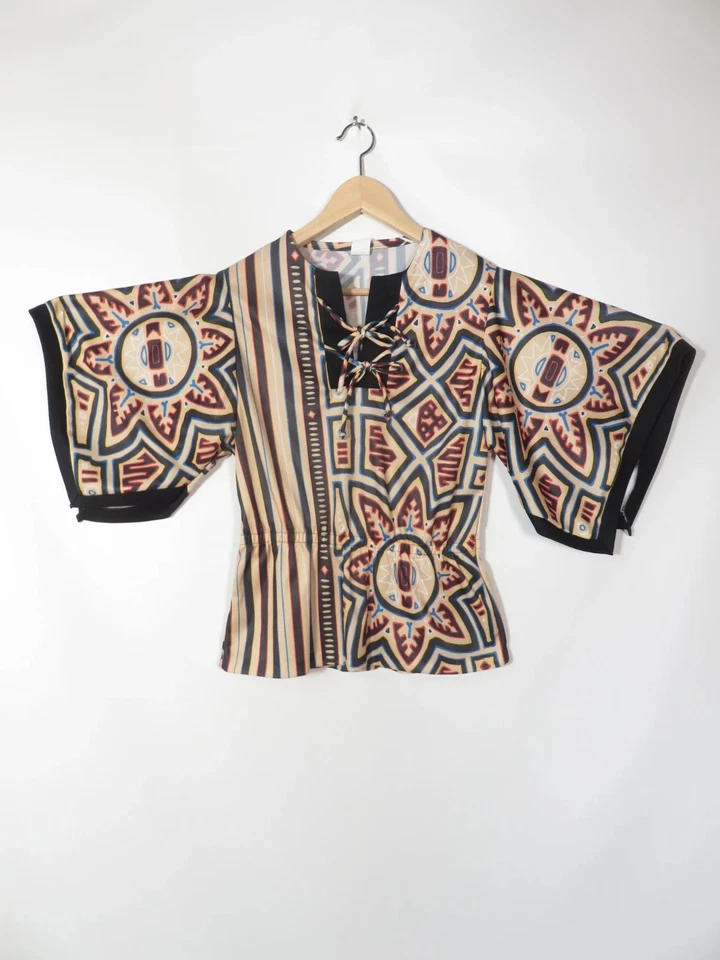 Vintage 70s Hippie Abstract Print Tunic Size M - Image 4 of 4