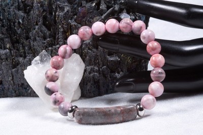 Edelstein Armband aus Rosa Zebra Jaspis | 8mm Kugelarmband mit Edelsteinbalken