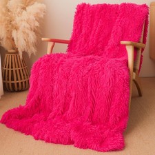 Extra Soft Faux Fur Throw Blanket 50x60 - Reversible Fluffy Shaggy Double Lay...