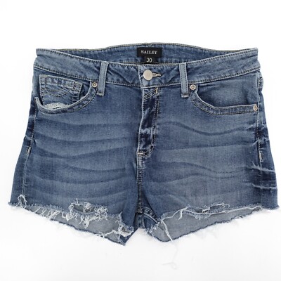 Sailey Shorts Womens 30 Blue Denim Cutoff Mid Rise Altered Distressed Embroidere