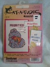 Janlynn Cross Stitch Kit Catatudes Cat "Priorities" 157-48 Vintage 1996 Sealed