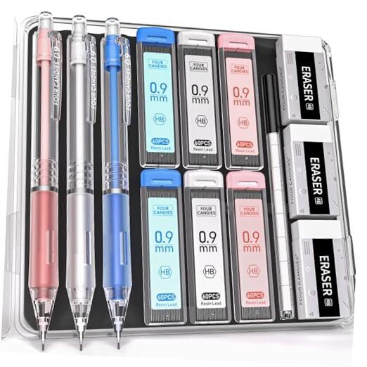 Mechanical Pencils Set, 3PCS Pastel Mechanical Pencils with 360PCS HB 0.9mm-image