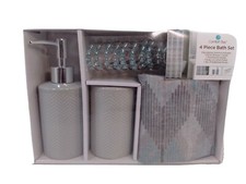 Comfort Bay 4 Piece Bath Set Shower Curtain Toothbrush Holder Hooks Lotion Pump
