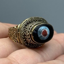 Genuine ancient Roman mosaic glass brass ring with eye.
