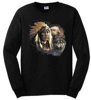Indian Animals Long Sleeve T-shirt Wolf Eagle Chief Native American Tee Indian Animals Long Sleeve T-shirt Wolf Eagle Chief Native American Tee