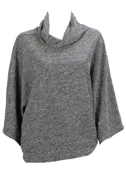 Black Marled Cowl-Neck Dolman Sweater S 