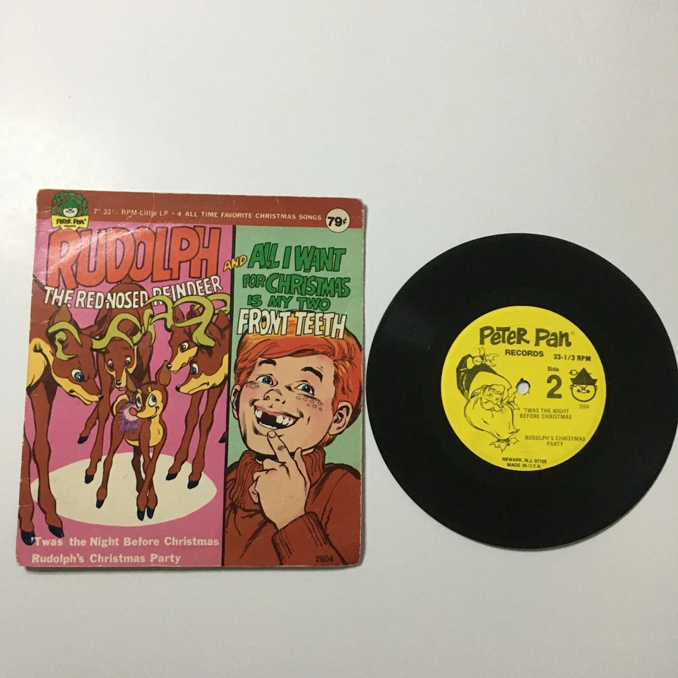 Peter Pan Records 4 All Time Favorite Christmas Songs Rudolph 33 rpm 7"Vinyl VTG - Image 2 of 4