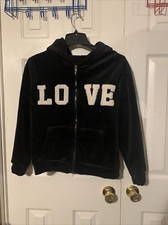 Women  s Black Velvet Zip Up Hoodie W/LOVE In White Size M/L Listing 764