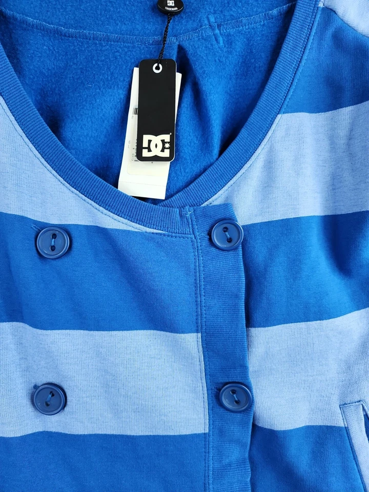 DC Shoes Blue Striped Button Front Regatta Jersey Sweater Womens Medium - Image 4 of 4