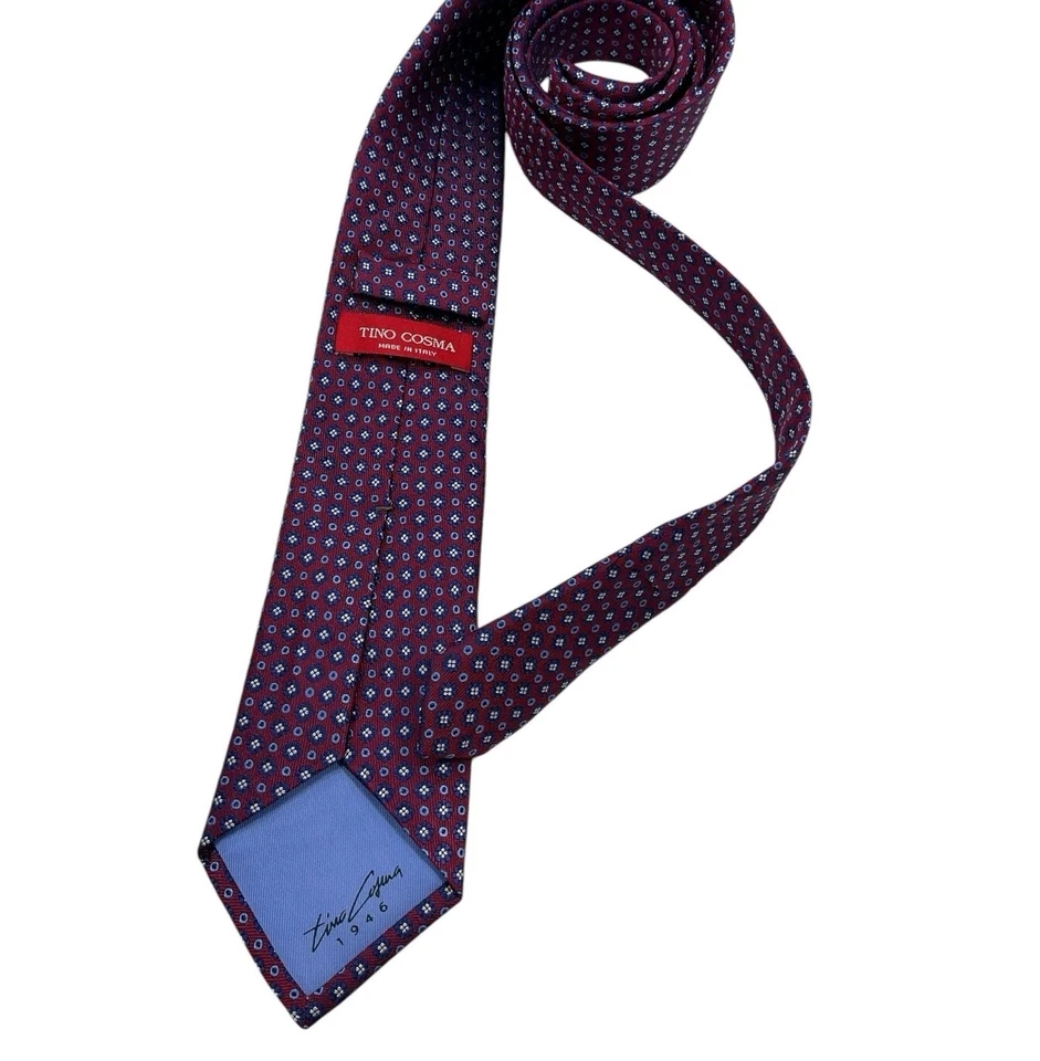 Corbata TINO COSMA Borgoña/Azul Geométrica Seda LUJO ITALIA Foto 2 de 4