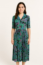 New Aura Button Down Maxi Shirt Dress Floral Pleated Cottagecore Rayon Sz XS NWT