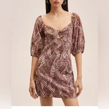 New Mango MNG Printed mini dress with balloon sleeves, size S, size US 4