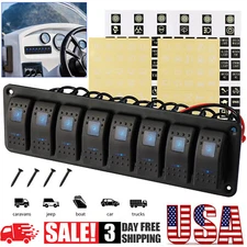 8 Gang Car Boat Marine LED Toggle Rocker Switch Panel Circuit Breaker 12V 24V