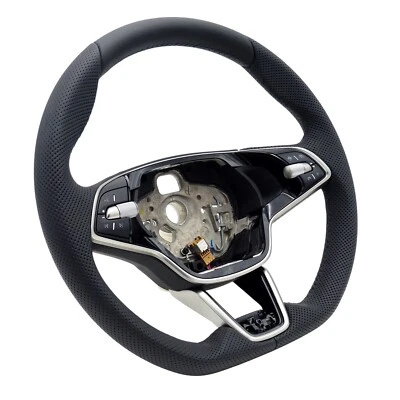 Sportlenkrad Multifunktion abgeflacht Skoda Fabia IV Karoq Leder gelocht schwarz - Bild 1 von 4