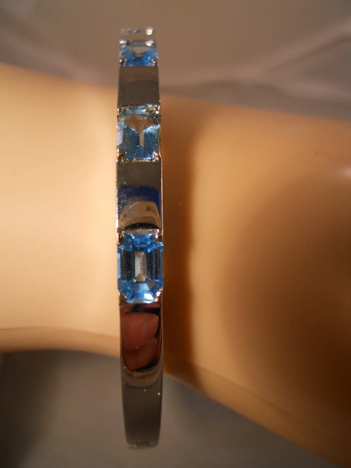 BRAZALETE RIINE ORO BLANCO 14K CORTE ESMERALDA TOPACIO AZUL 6 1/2" 14,26 GRAMOS Foto 3 de 4