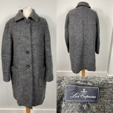 Les Copains Grey Winter Over Coat Jacket 67% Wool 30% Mohair Size 42 Uk 14 - 16