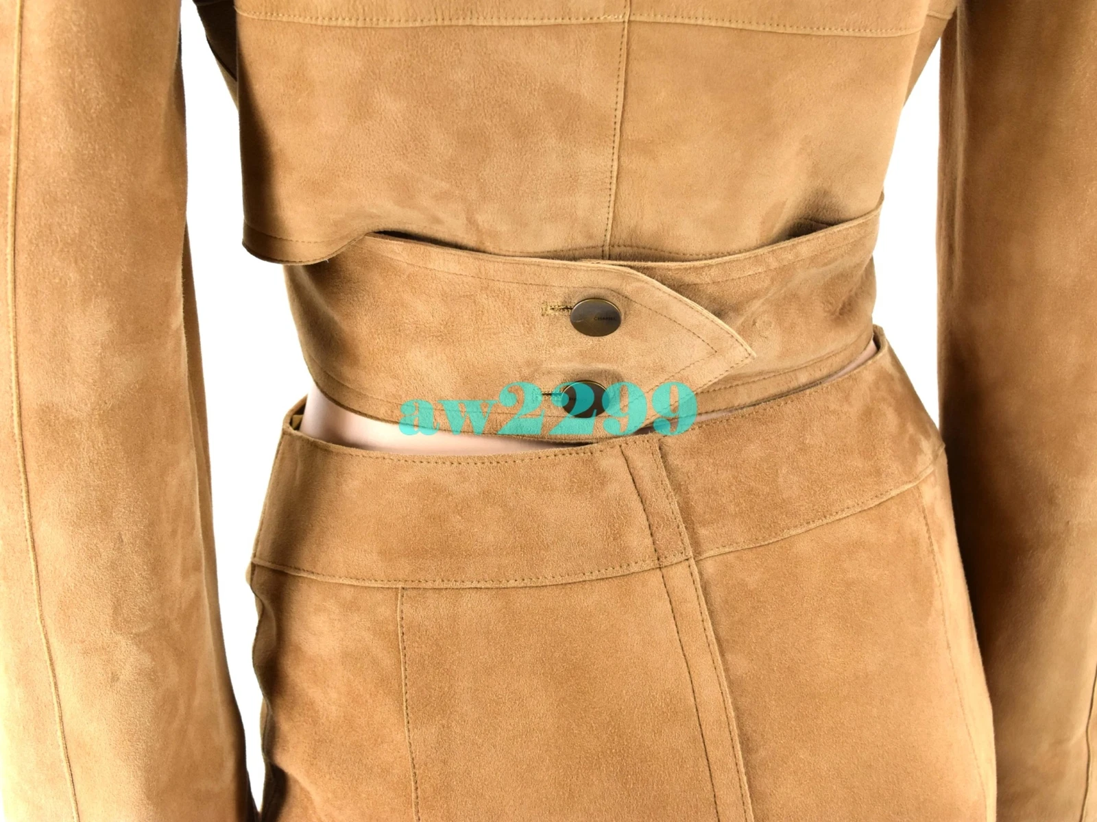 GIACCA CHANEL VINTAGE 99A GONNA & CROP WRAP PELLE SCAMOSCIATA BLAZER 38