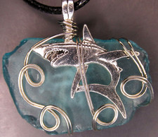 Jewelry Wire Wrapped Blue Seaglass Freeform Pendant Charm Necklace Handmade