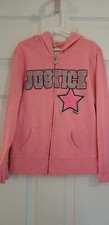 Girls Justice Pink Hoodie With Glittery Justice And Star, Zips In Front, Size 8
