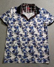 Au Noir Men`s Blue Floral Short Sleeve Polo Golf Shirt / Size 4/L