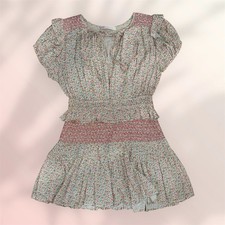 LoveShackFancy White Floral Toto Ruffled Mini Smocked Dress Size Small $425