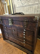 Antique Oak Machinist Tool Box 11 Drawers 