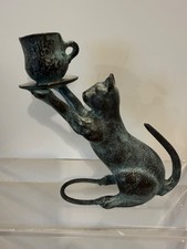 Vintage Cat Holding Cup & Saucer Candle Holder, 5 1/2" Tall.