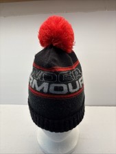 Under Armour Beanie Hat Snow Ski Winter Cap Gray / Black And Red Pom Pom Skully